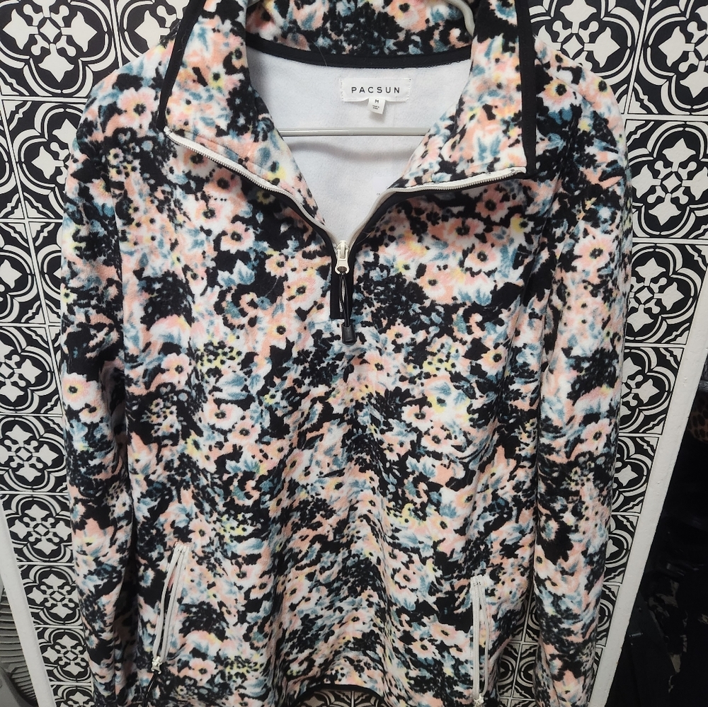 pacsun floral half zip fleece jacket